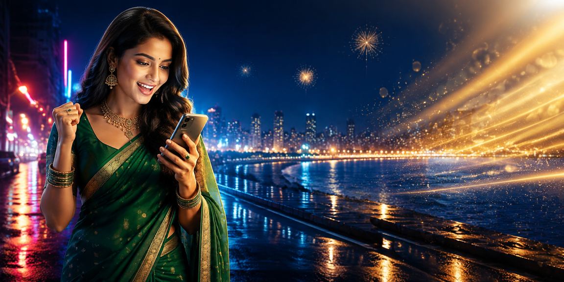 Mumbai cityscape with mobile casino betting scene